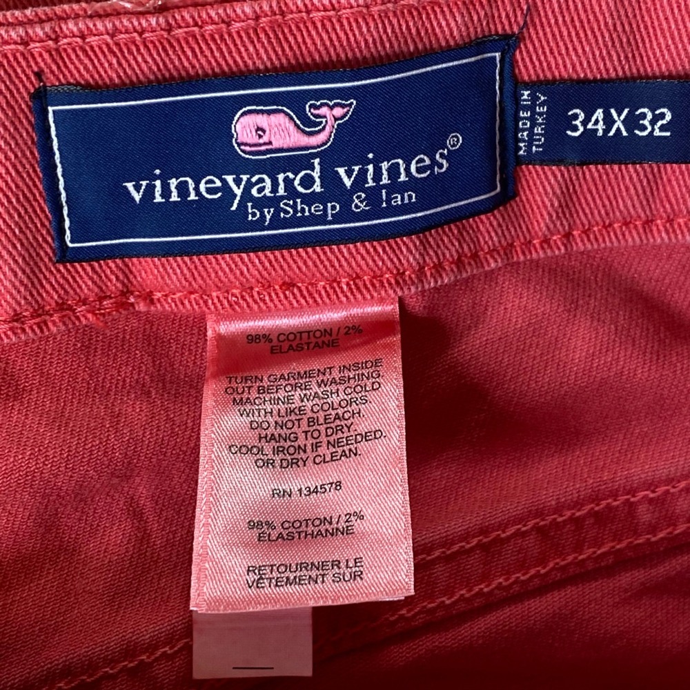 Vineyard Vines 5 Pocket Pant Mens 34x32 36W Stretch Sailor Red Dyed Coastal Boat